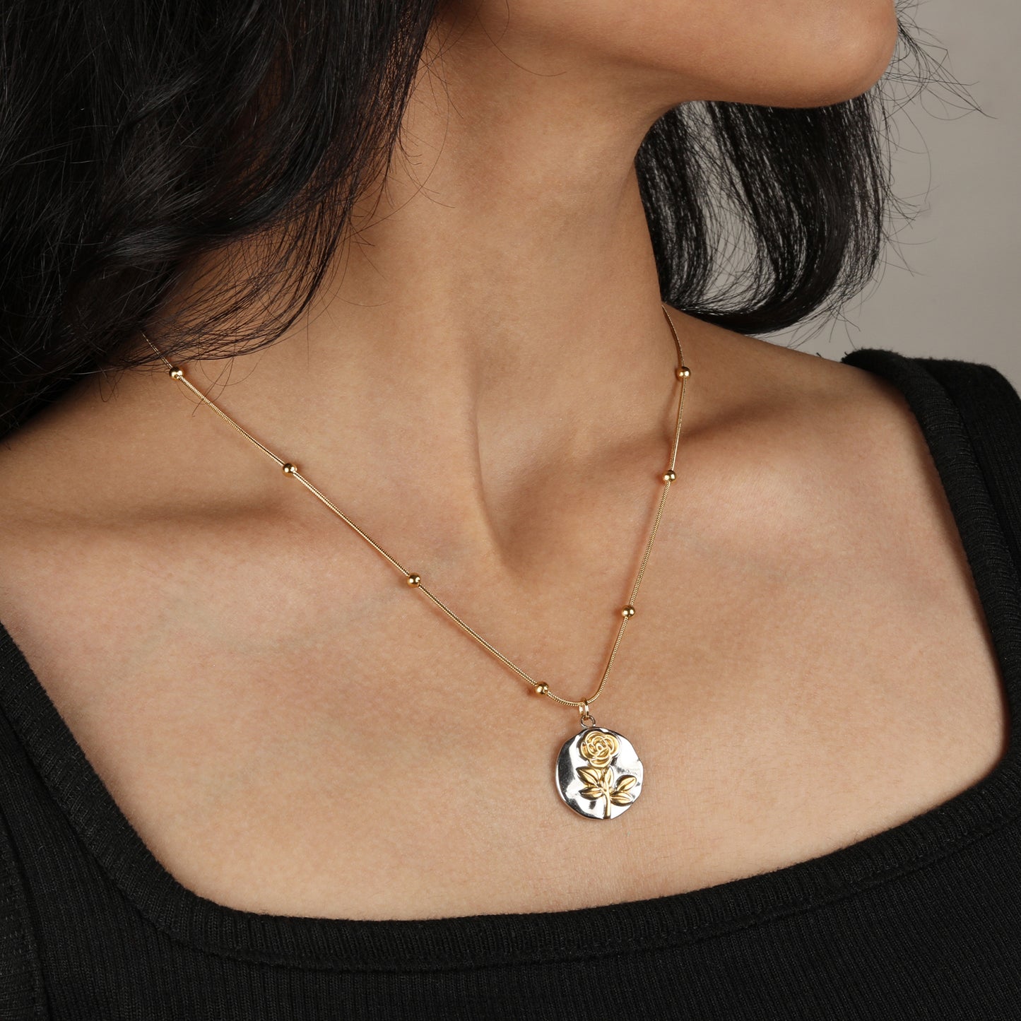 Two Tone Rose Necklace