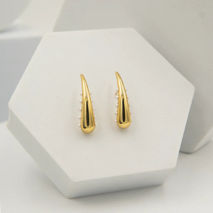 Pearl Strip Earrings Gold Plated + Sun Necklace Gold Plated + Cartier Inspired Love Bracelet Kada 18K Gold Plated