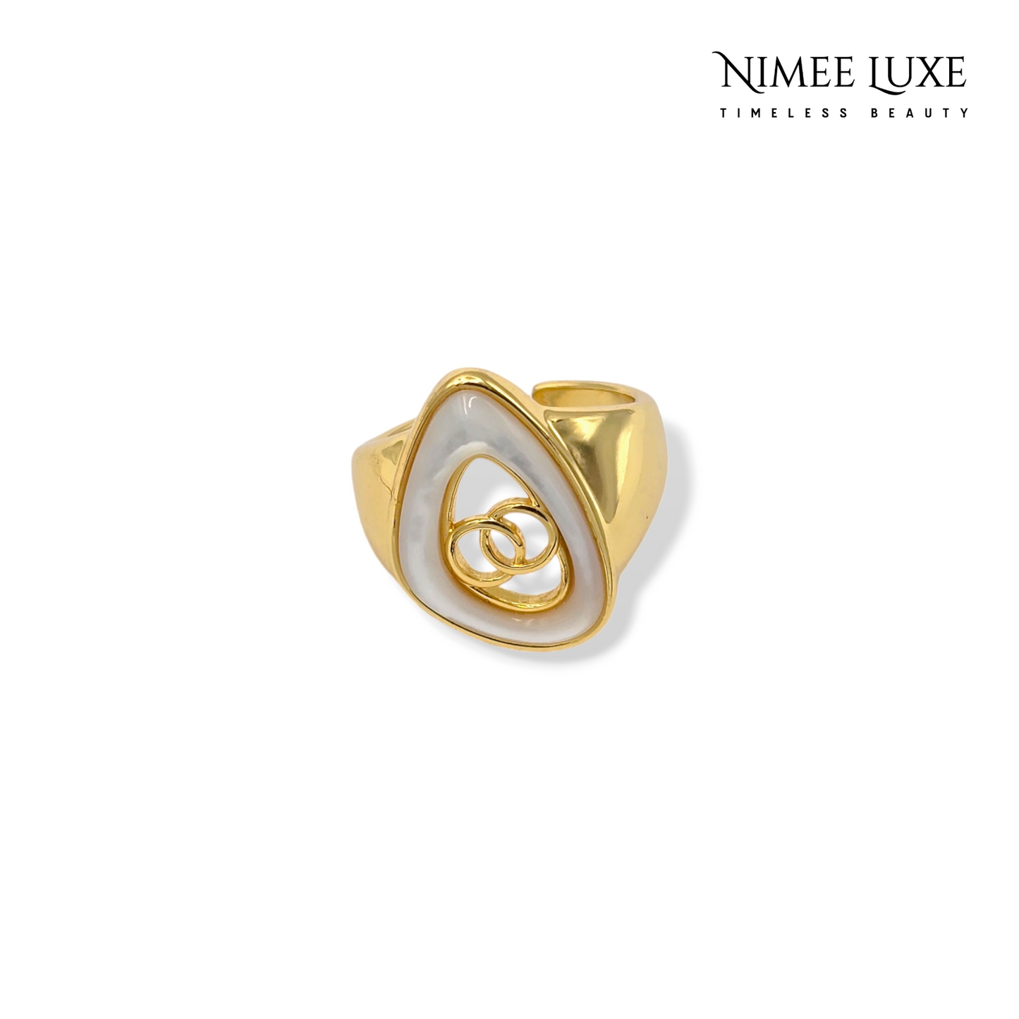 Double Rings Pearl Adjustable Ring Gold Plated AR4