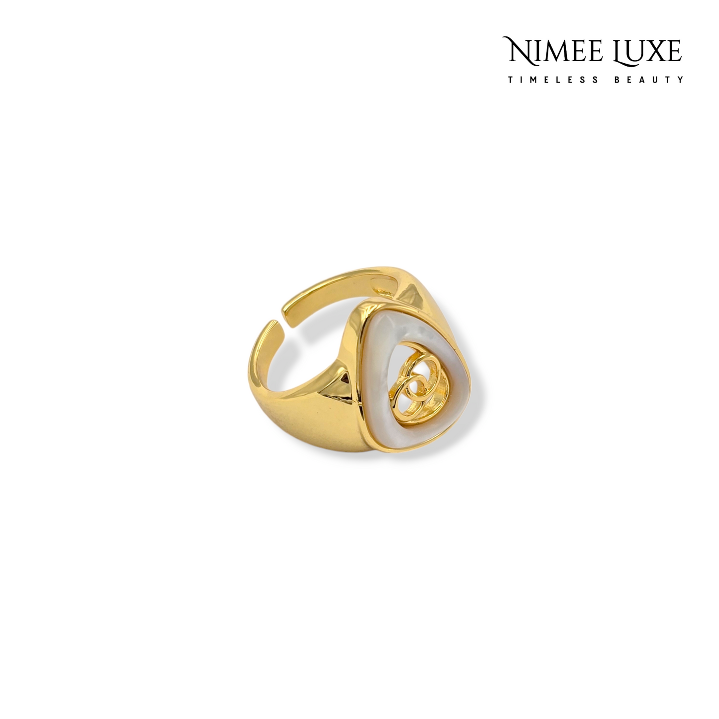 Double Rings Pearl Adjustable Ring Gold Plated AR4