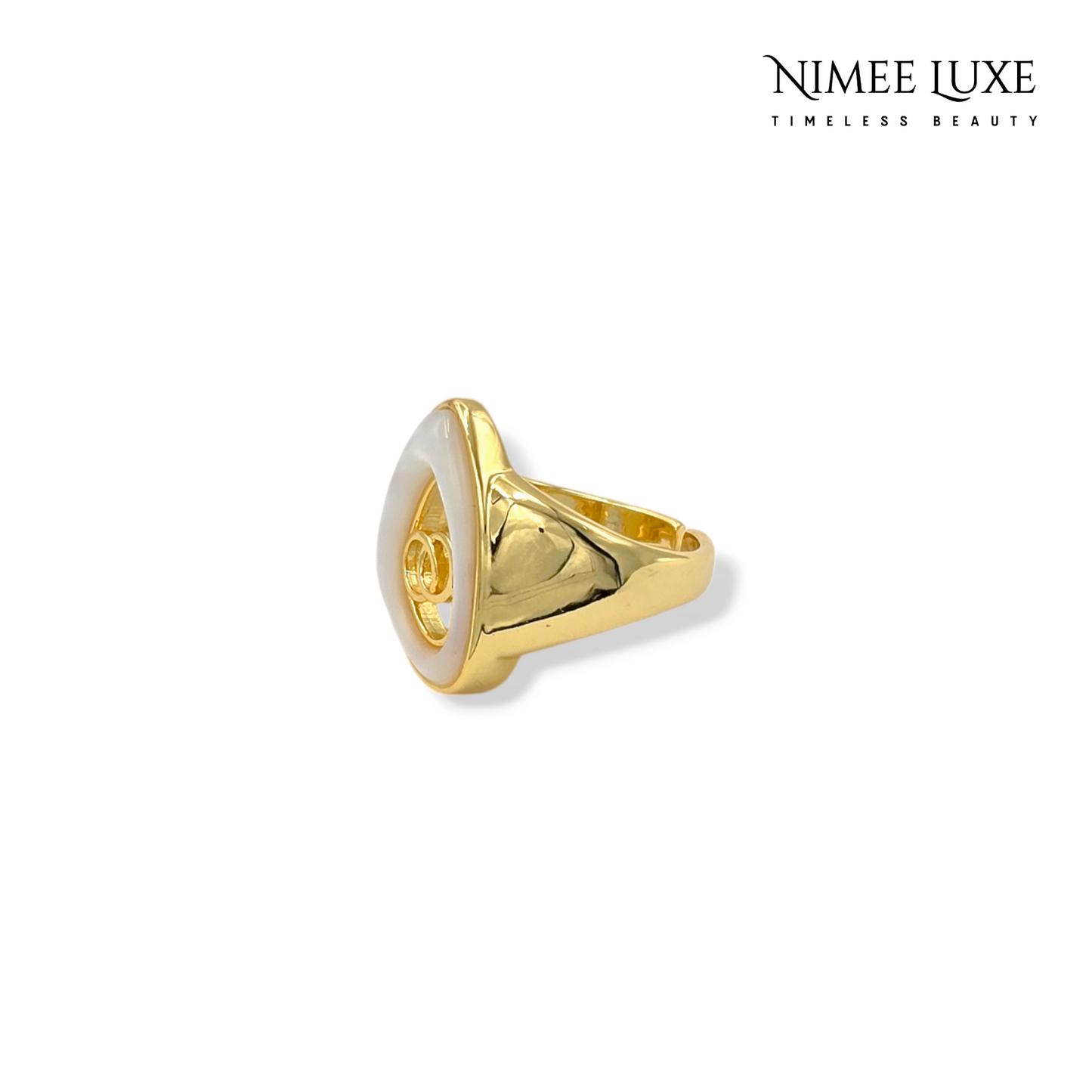 Double Rings Pearl Adjustable Ring Gold Plated AR4
