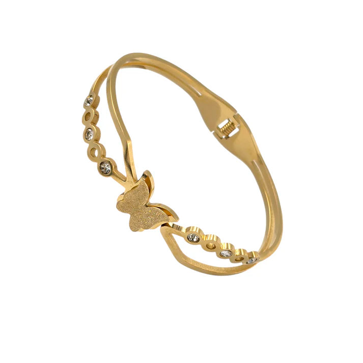 Twin Butterfly Charm Necklace + Butterfly Diamond Kada 18K Gold Plated + Butterfly Diamond Snake Bracelet Gold Plated