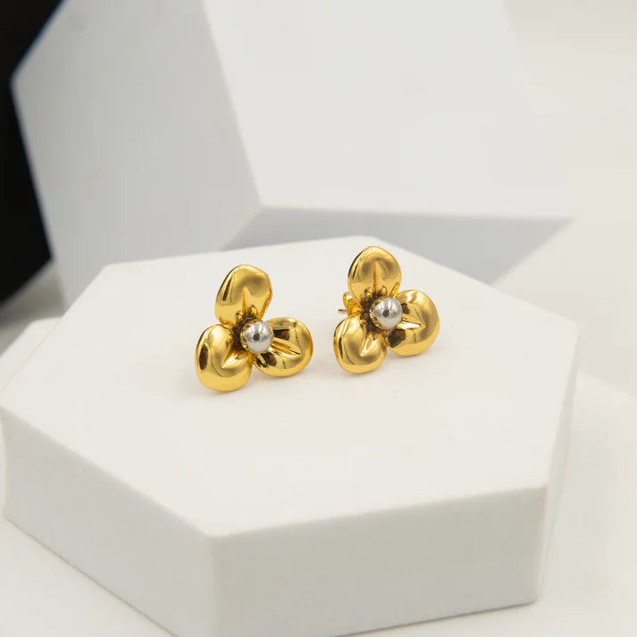 Blue Rose Enamel Necklace Gold Plated + Tri Petal Earrings Gold Plated + Cartier Inspired Love Bracelet Kada 18K Gold Plated