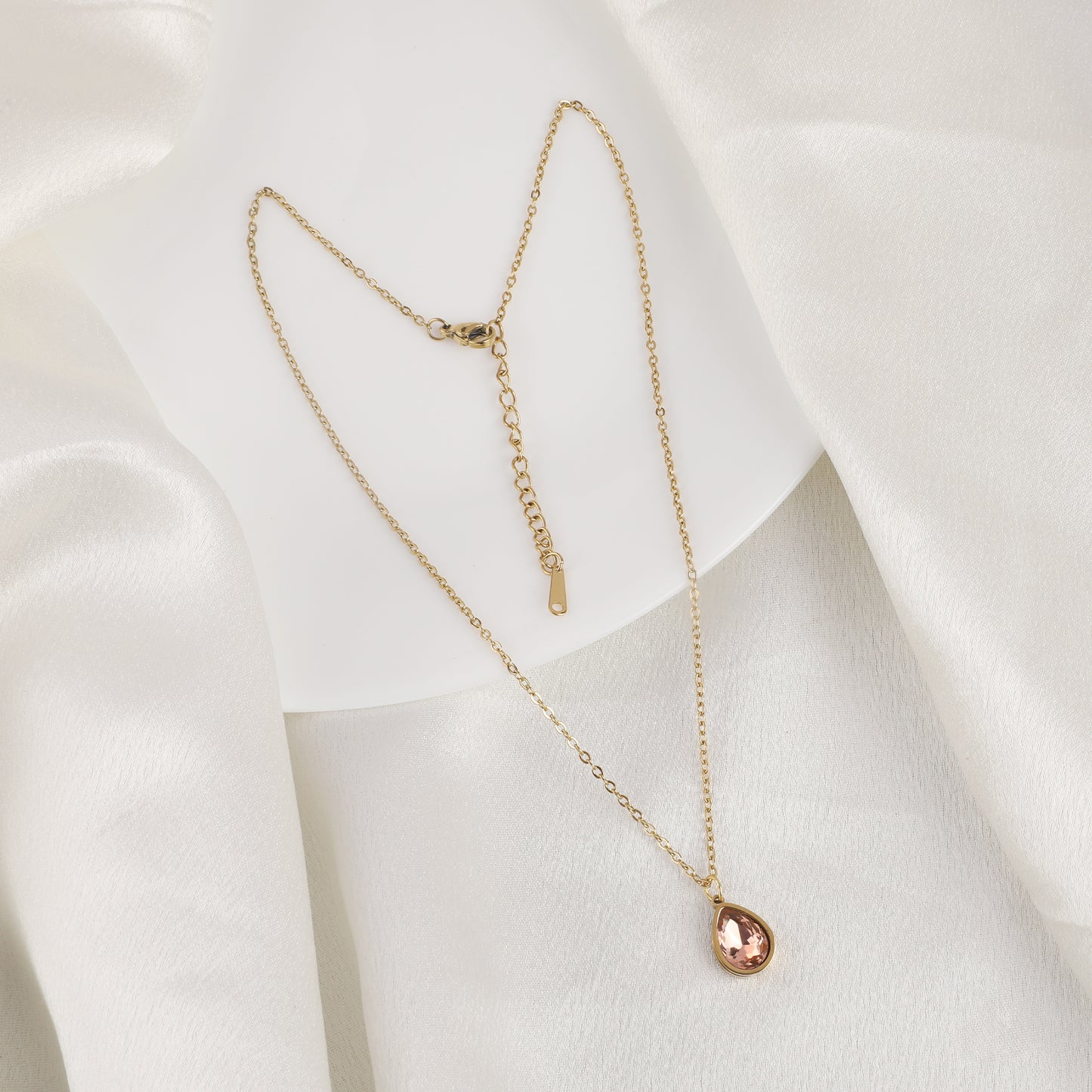 Pink Drop Diamond Cut Necklace