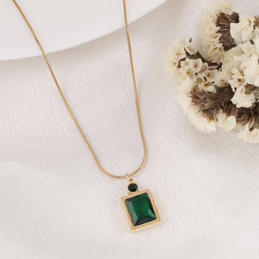 Green Emerald Diamond Necklace Gold Plated, Waterproof and Anti-Tarnish