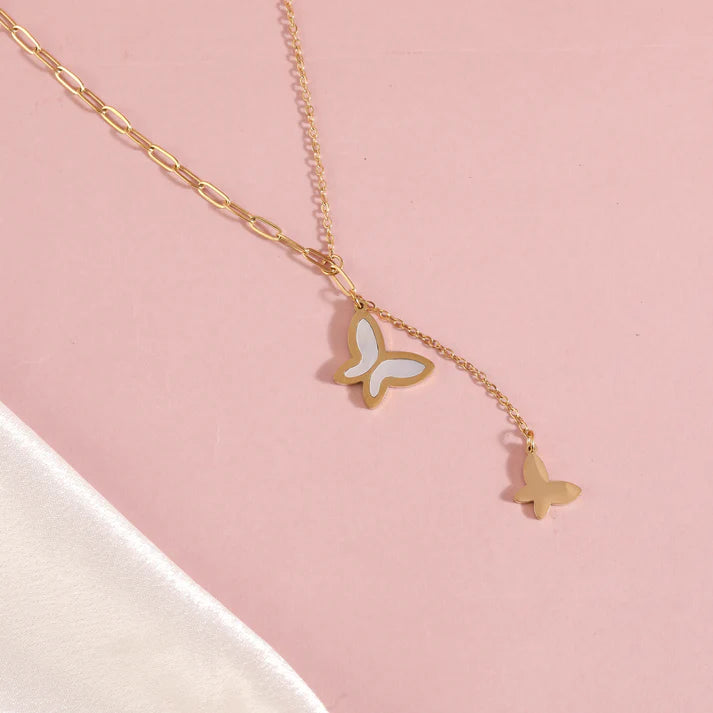 Twin Butterfly Charm Necklace + Butterfly Diamond Kada 18K Gold Plated + Butterfly Diamond Snake Bracelet Gold Plated