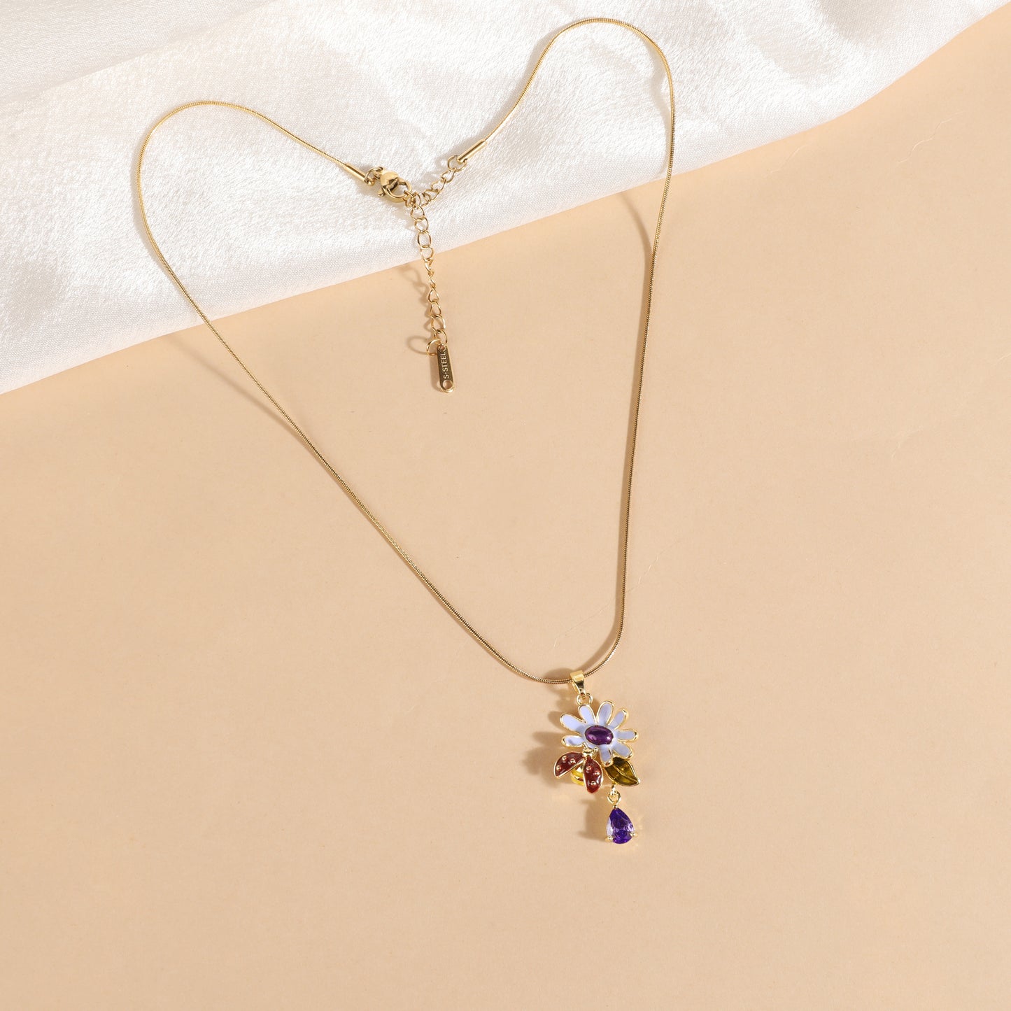 Blossom Drop Enamel Pendant Necklace