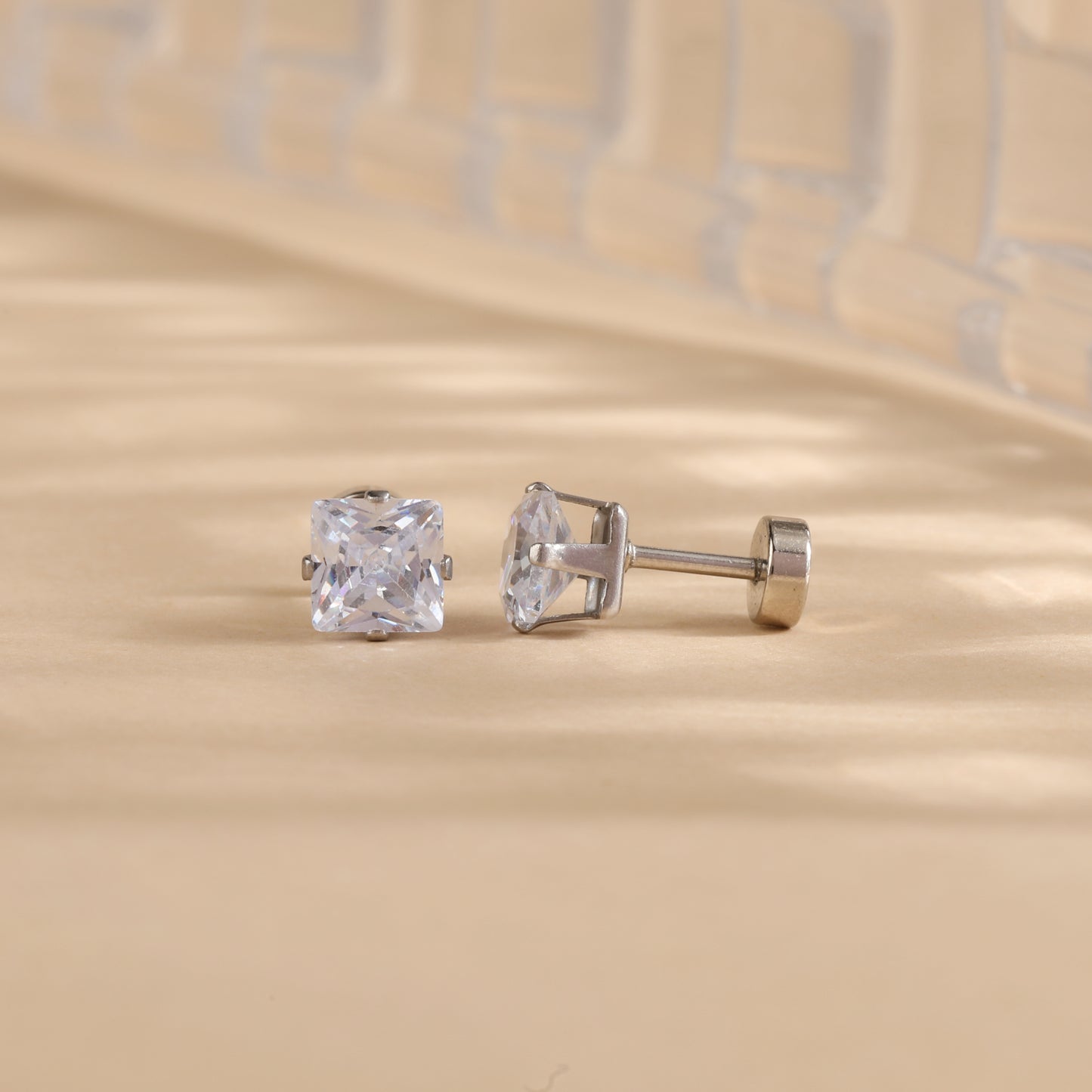 Crown Cut Classic Silver Studs Earrings