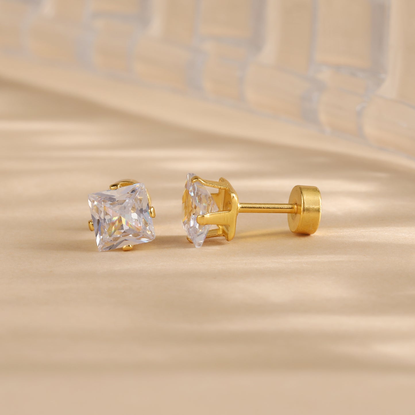 Sovereign Square Gold Studs Earrings