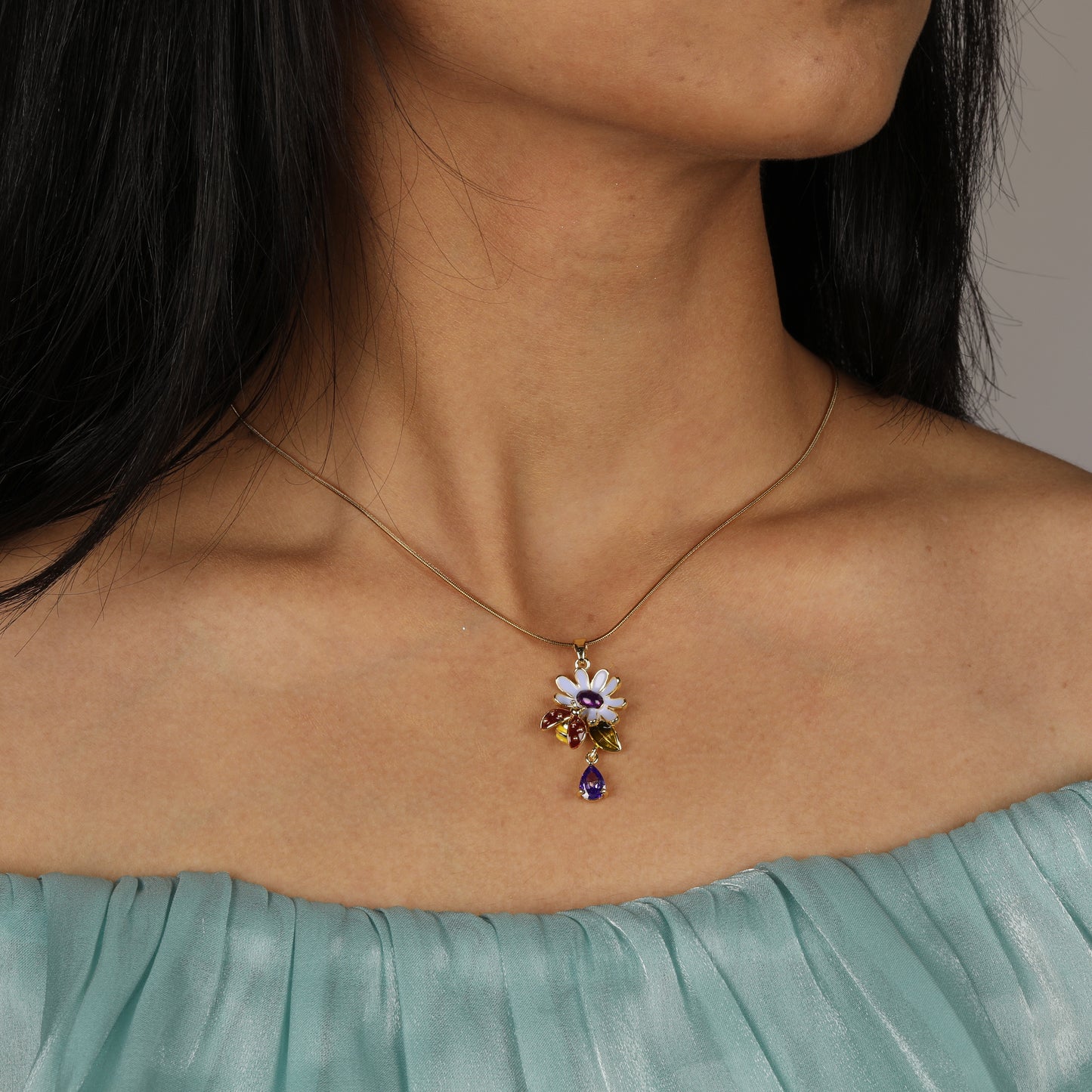 Blossom Drop Enamel Pendant Necklace