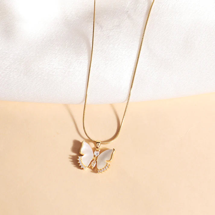 Flutter Pearl Gold Bracelet + Butterfly Earrings Gold Plated + Luna Whisper Butterfly Pendant Necklace