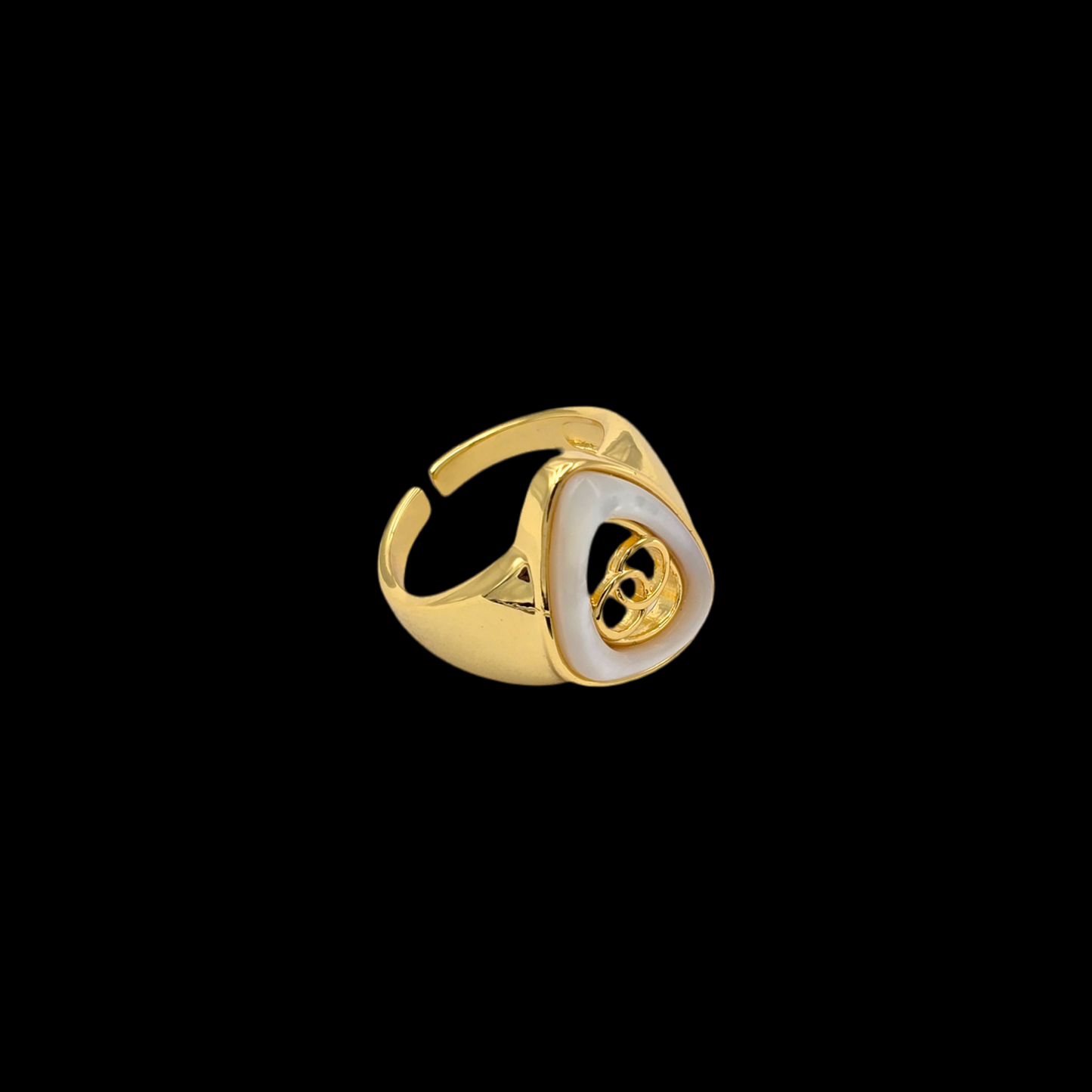 Double Rings Pearl Adjustable Ring Gold Plated AR4