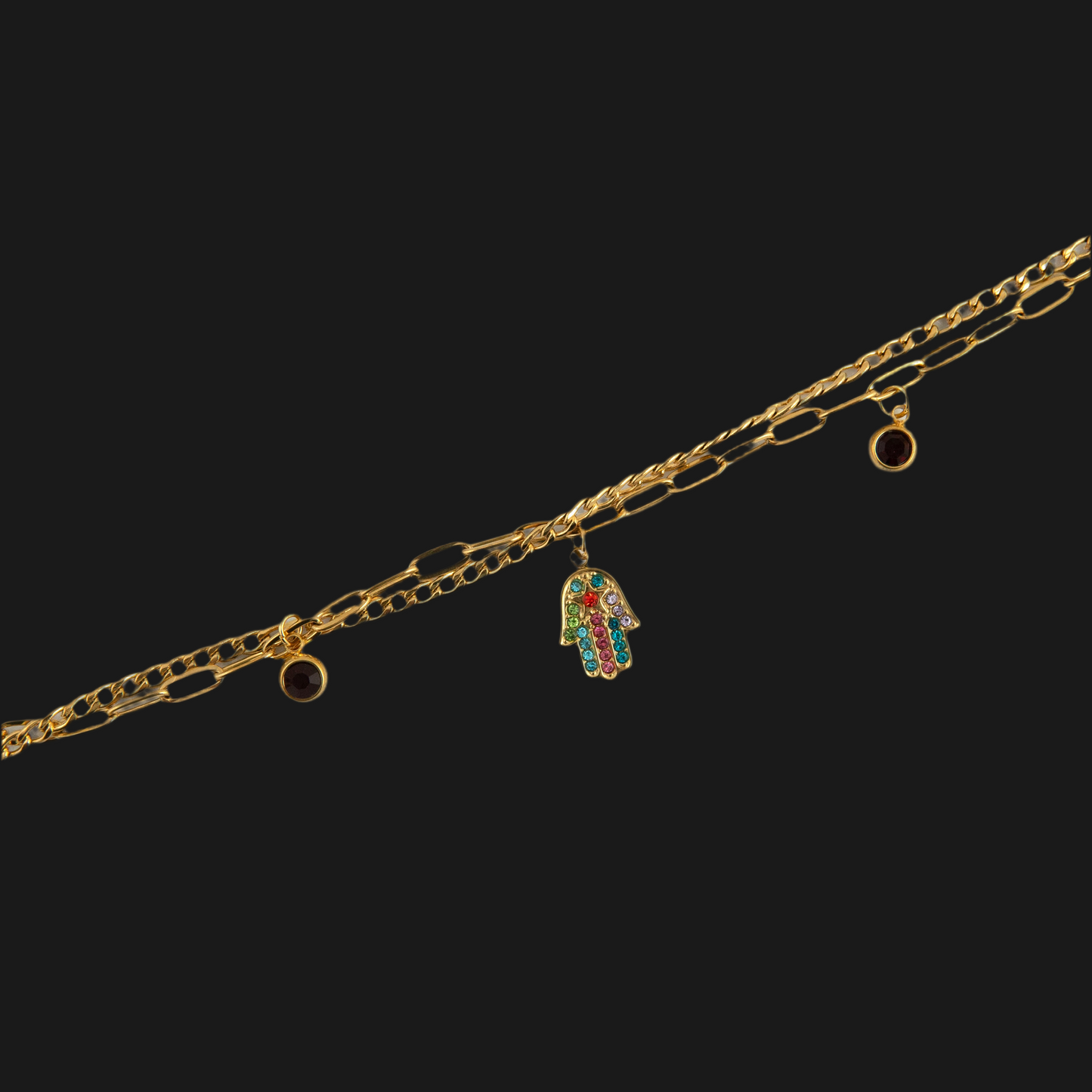 RGB Diamond Hand Charm Bracelet Gold Plated, Waterproof and Anti-Tarnish - 8 inches