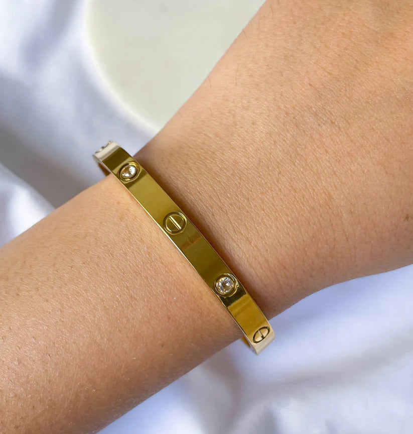 Snake Chain + Snake Bracelet + Classic V Diamond Studded Adjustable Ring + Cartier Inspired Love Bracelet Kada Gold Plated Combo
