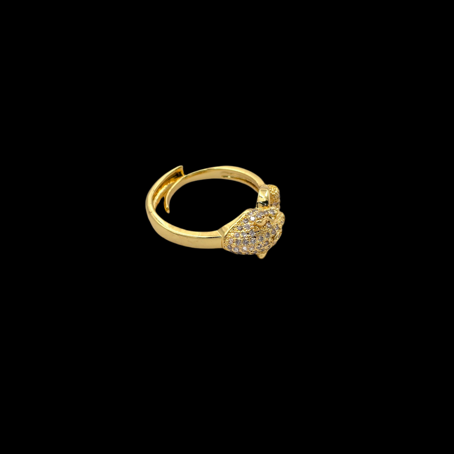 Diamond Studded Panther Adjustable Ring Gold Plated AR17