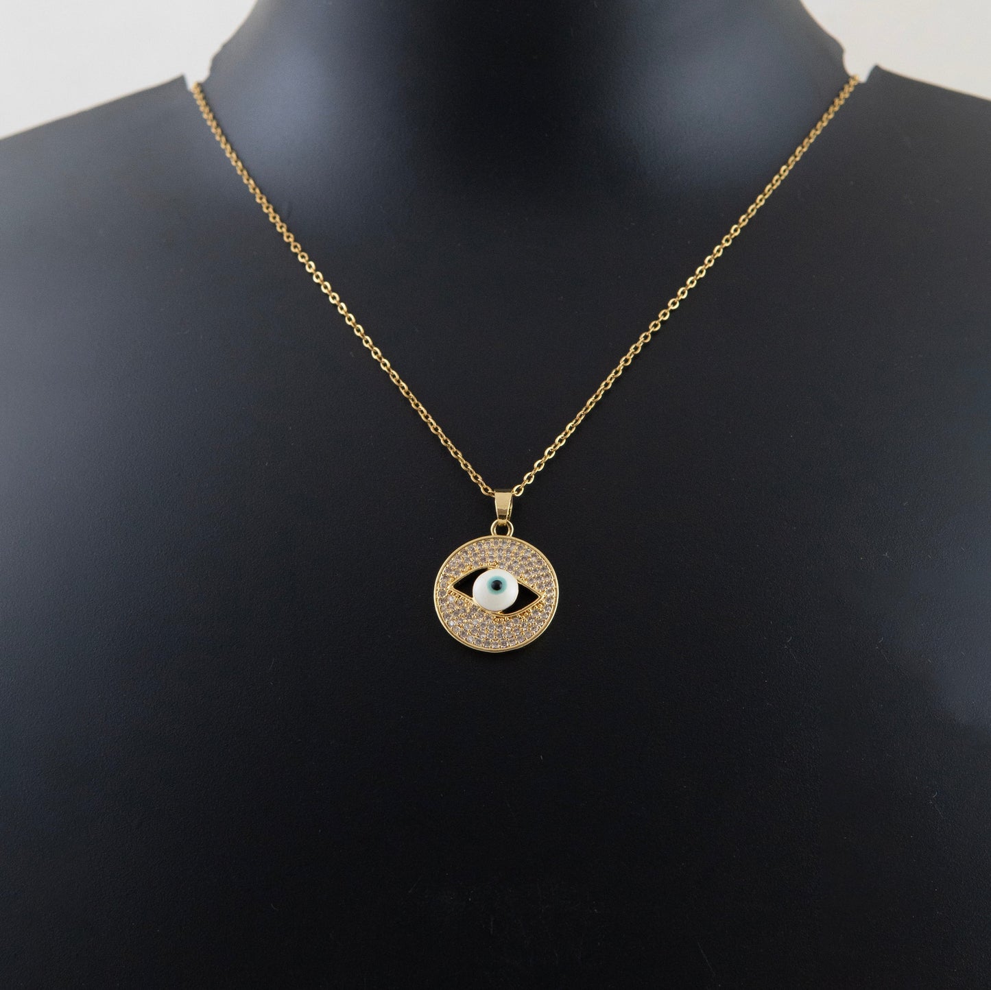 Crystal Evil Eye Necklace Gold Plated, Waterproof and Anti-Tarnish