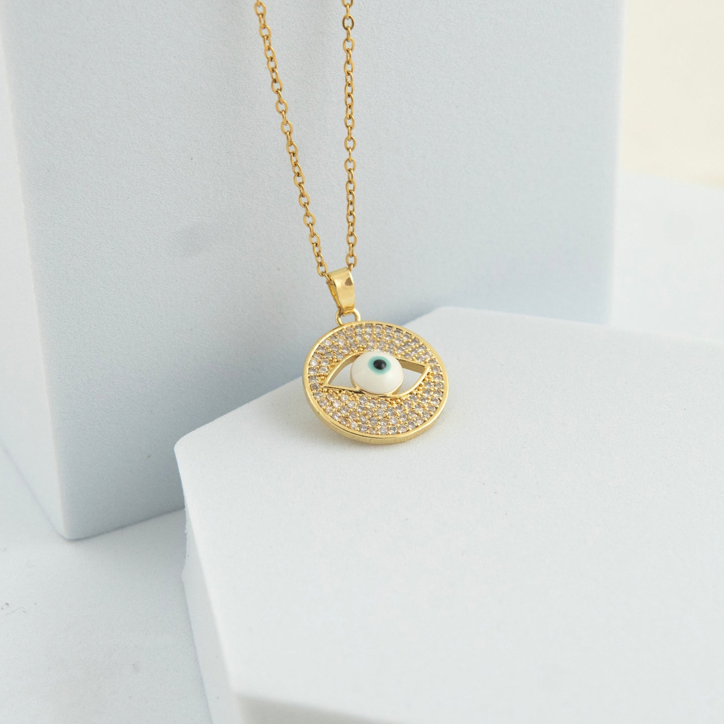 Crystal Evil Eye Necklace Gold Plated, Waterproof and Anti-Tarnish