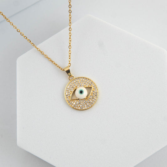 Crystal Evil Eye Necklace Gold Plated, Waterproof and Anti-Tarnish