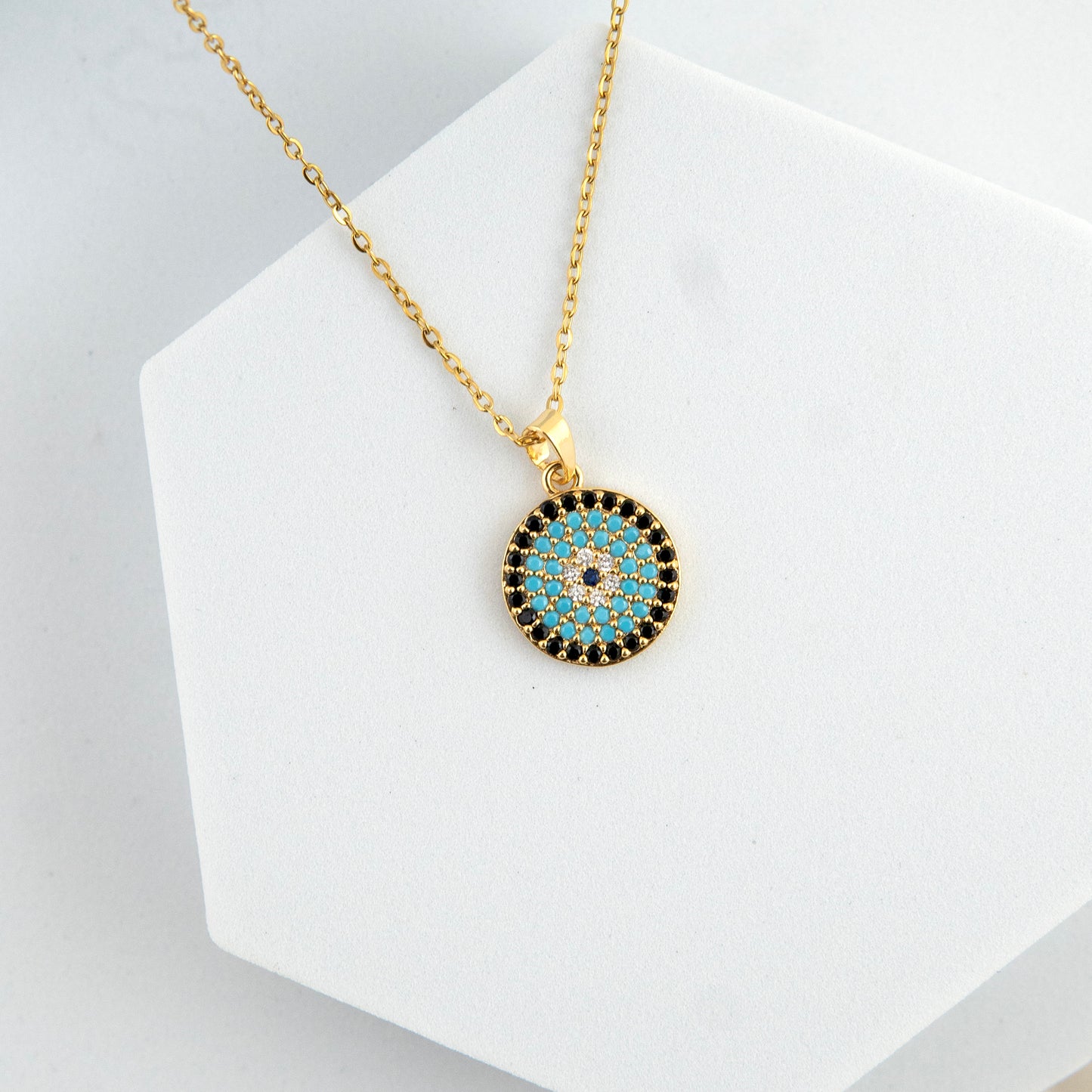 Mandala Enamel Diamond Necklace 18K Gold Plated, Waterproof and Anti-Tarnish