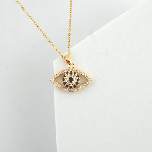Sparkle Evil Eye Necklace Gold Plated, Waterproof and Anti-Tarnish