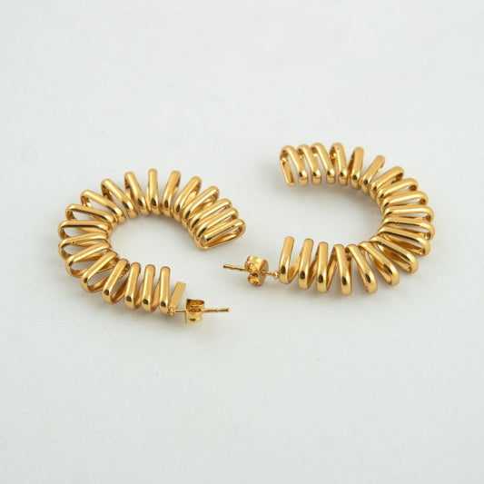Spring Semi Hoops Earrings Gold Plated, Waterproof and Anti-Tarnish