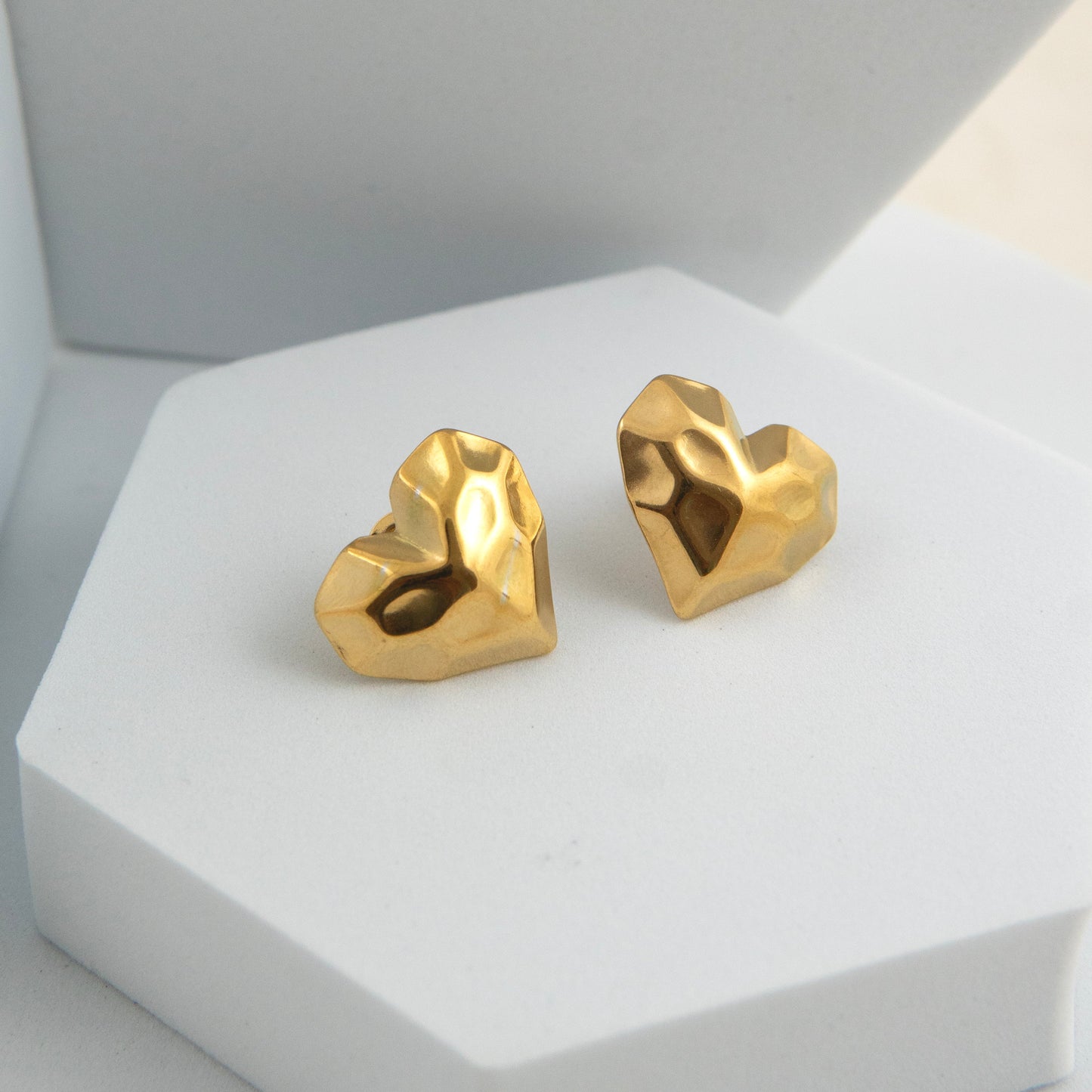 Crucible Heart Stud Earrings Gold Plated, Waterproof and Anti-Tarnish