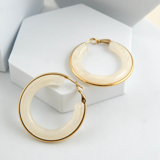 White Smokey Hoops Earrings Gold Plated, Waterproof and Anti-Tarnish