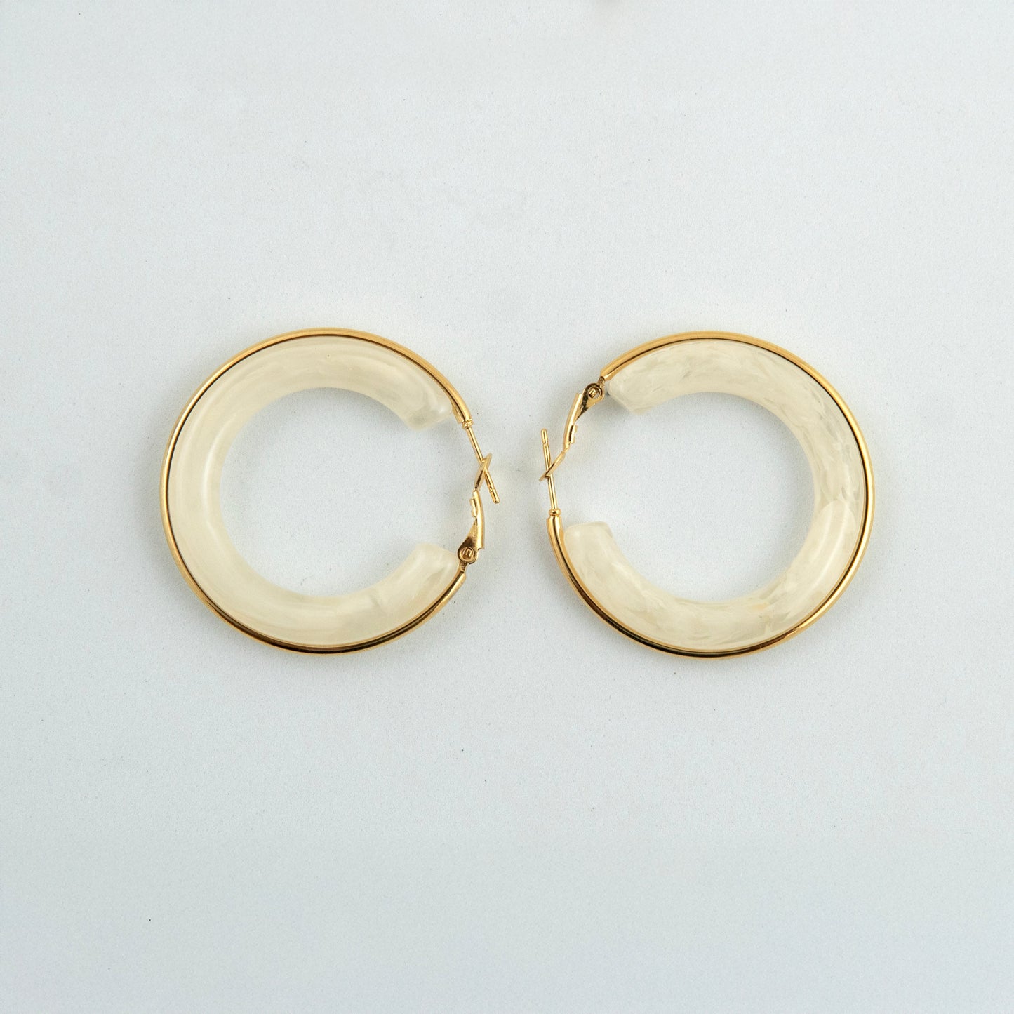White Smokey Hoops Earrings Gold Plated, Waterproof and Anti-Tarnish