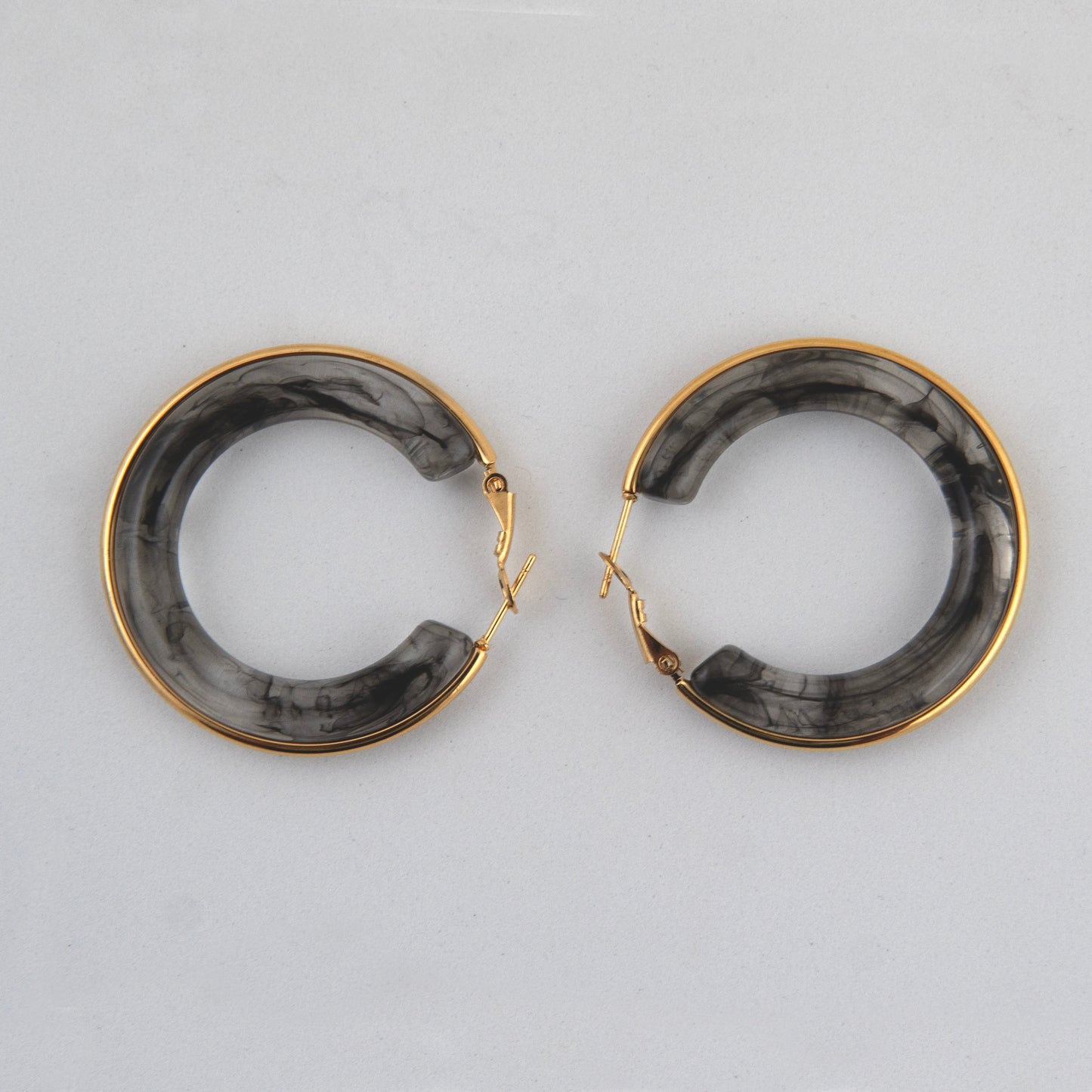 Black Smokey Hoops Earrings Gold Plated, Waterproof and Anti-Tarnish