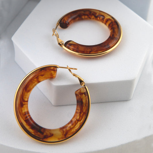 Brown Smokey Hoops Earrings Gold Plated, Waterproof and Anti-Tarnish