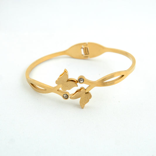 Twin Butterfly Diamond Bracelet Kada 18k Gold Plated, Waterproof and Anti-Tarnish