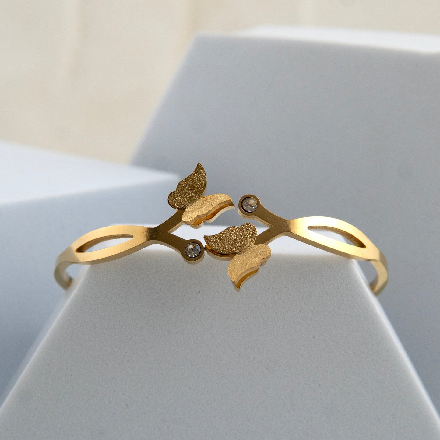Twin Butterfly Diamond Bracelet Kada 18k Gold Plated, Waterproof and Anti-Tarnish