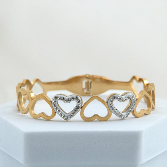 Multi Heart Diamond Bracelet Kada 18k Gold Plated, Waterproof and Anti-Tarnish