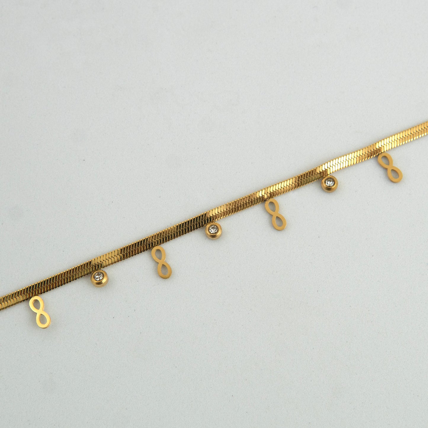 Infinity Diamond Charm Snake Bracelet Gold Plated, Waterproof and Anti-Tarnish - 8 inches