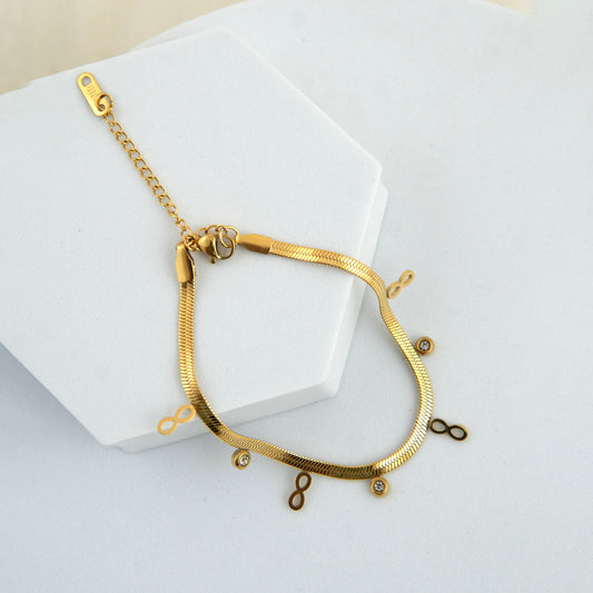 Infinity Diamond Charm Snake Bracelet Gold Plated, Waterproof and Anti-Tarnish - 8 inches