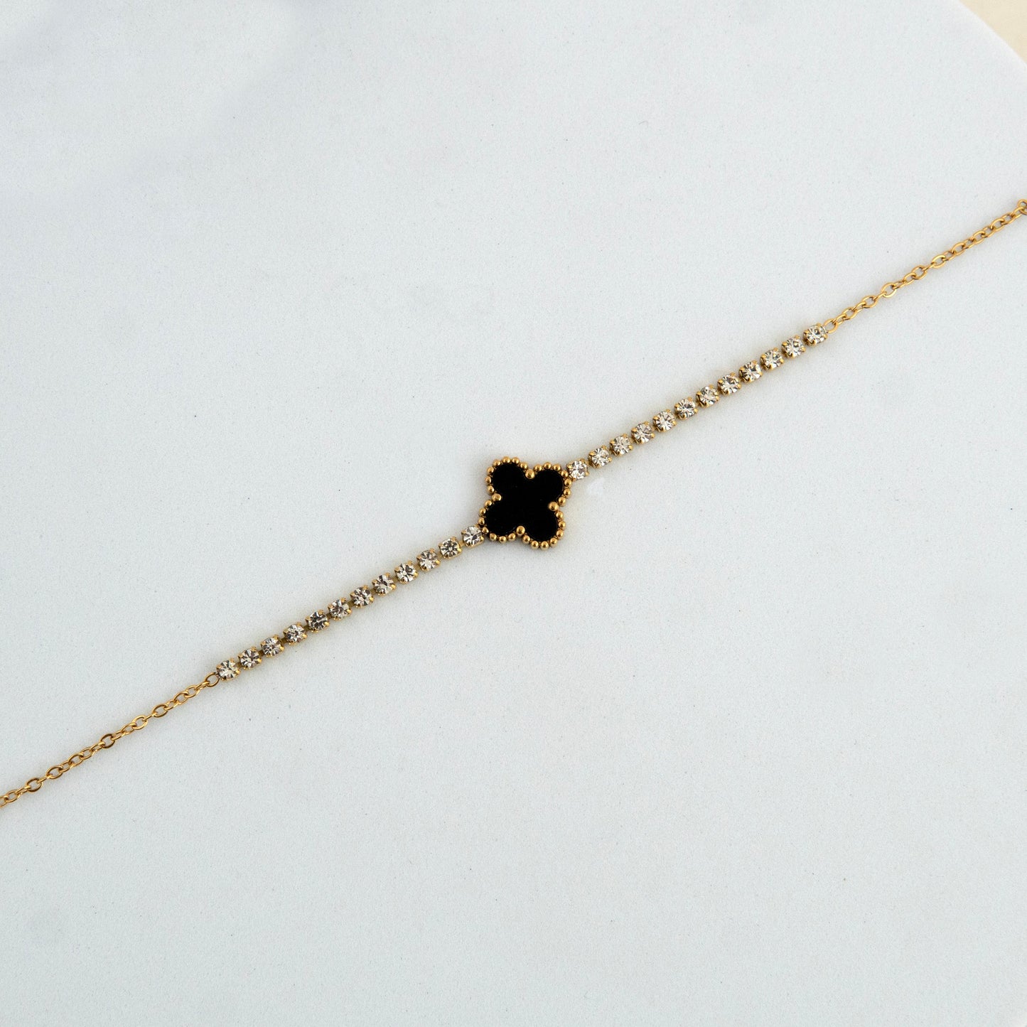 Van Cleef inspired Clover Tennis Bracelet Gold Plated, Waterproof and Anti-Tarnish - 8 inches