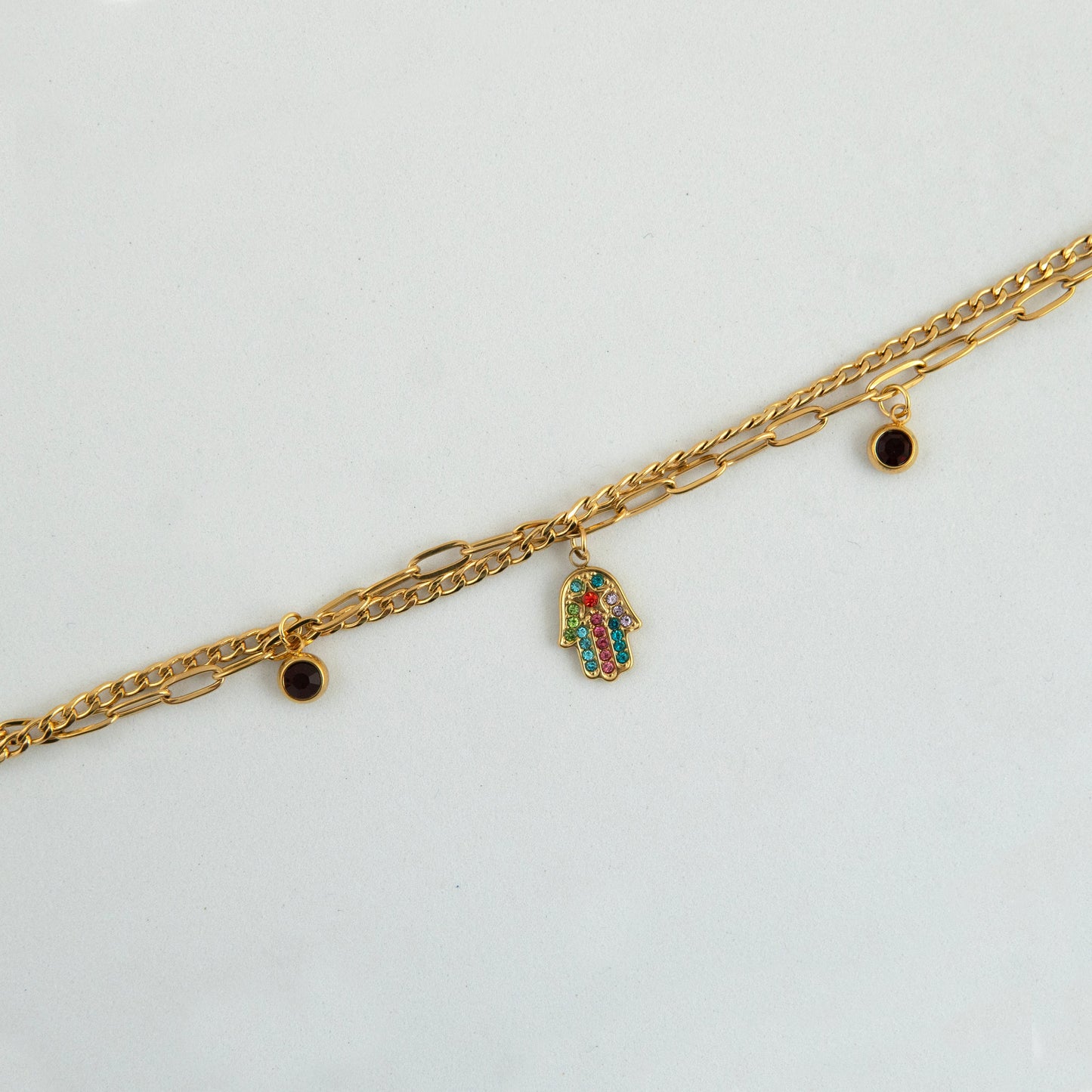RGB Diamond Hand Charm Bracelet Gold Plated, Waterproof and Anti-Tarnish - 8 inches