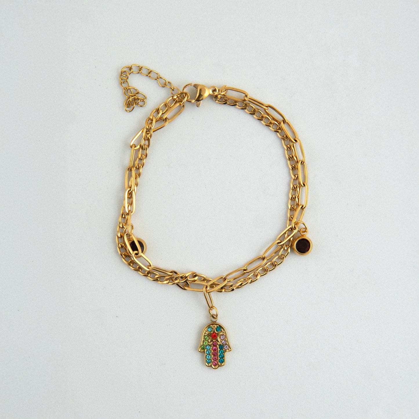 RGB Diamond Hand Charm Bracelet Gold Plated, Waterproof and Anti-Tarnish - 8 inches