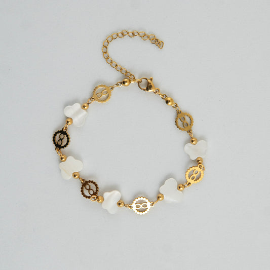 Butterfly Beads Pearl Bracelet Gold Plated, Waterproof and Anti-Tarnish - 8 inches