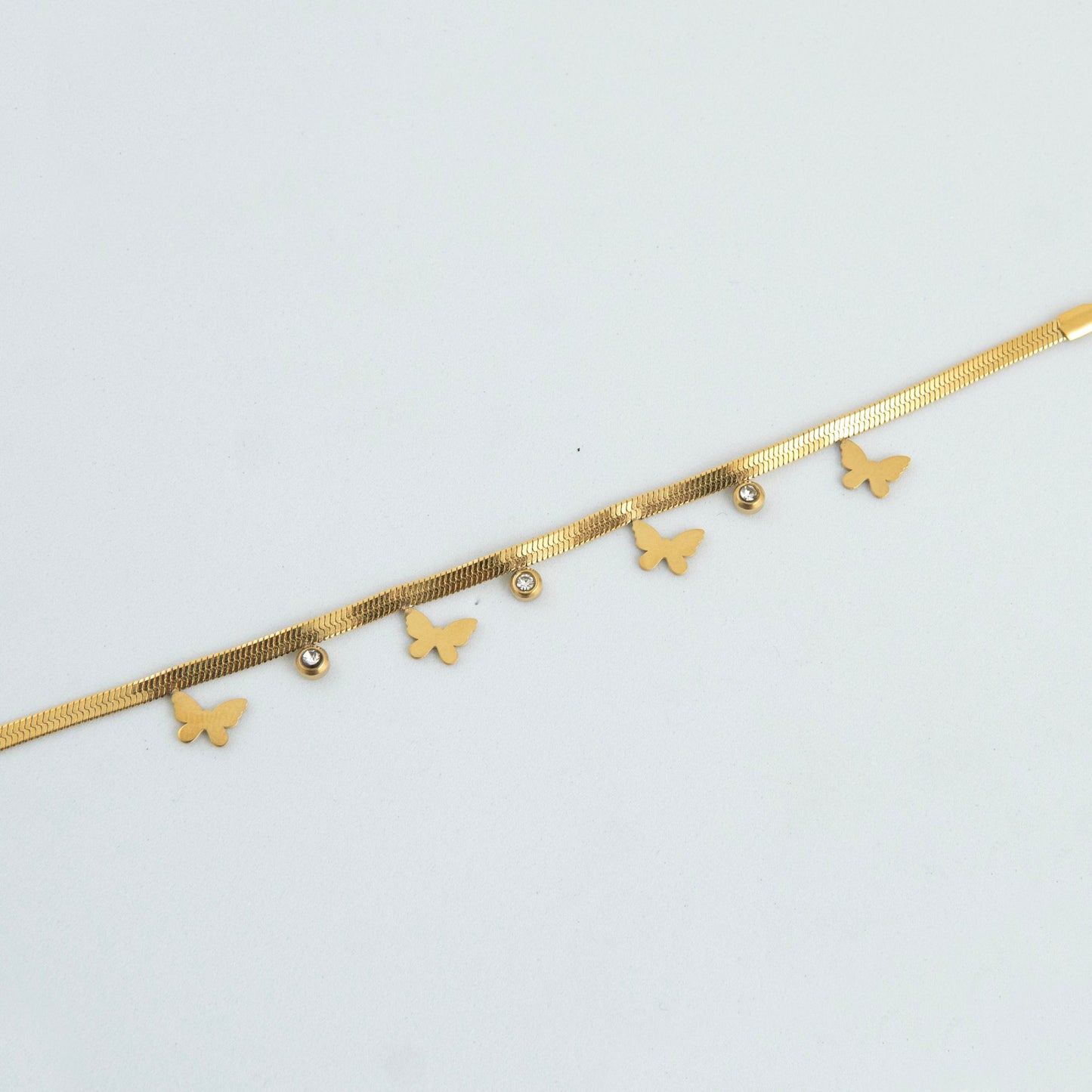 Butterfly Diamond Snake Bracelet Gold Plated, Waterproof and Anti-Tarnish - 8 inches
