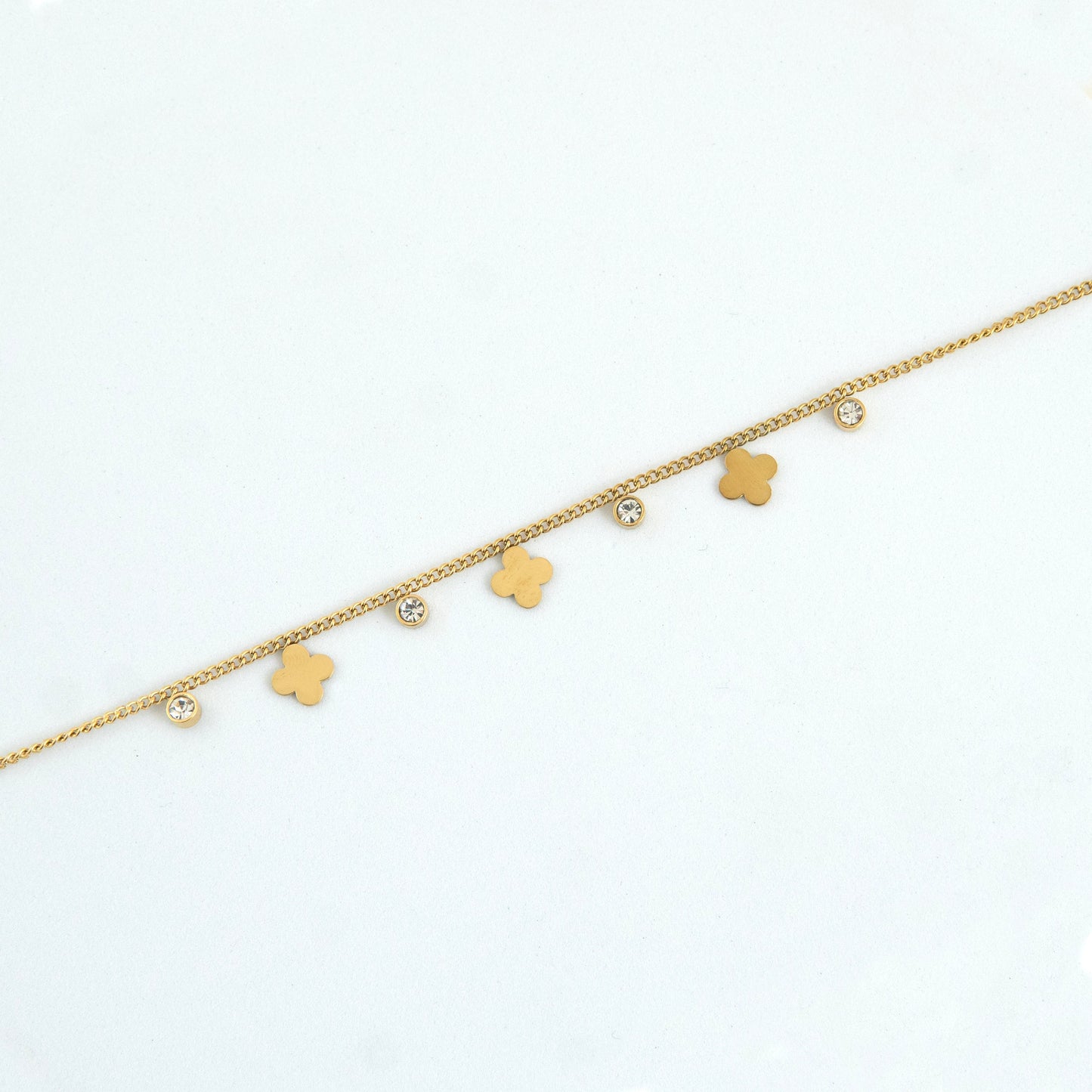 Golden Van Cleef Diamond Bracelet Gold Plated, Waterproof and Anti-Tarnish - 8 inches