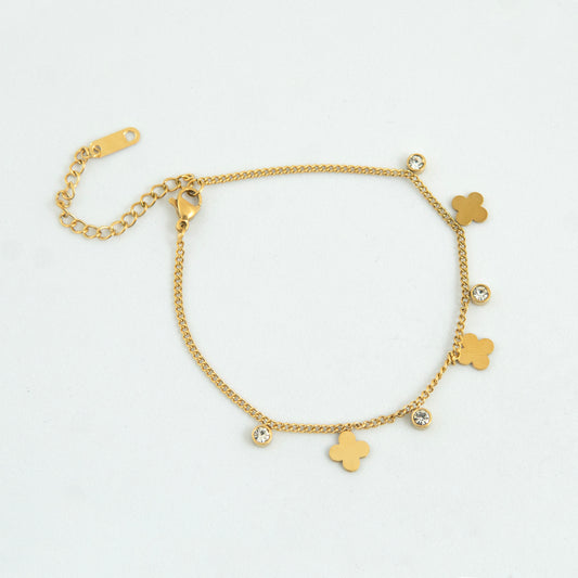 Golden Van Cleef Diamond Bracelet Gold Plated, Waterproof and Anti-Tarnish - 8 inches