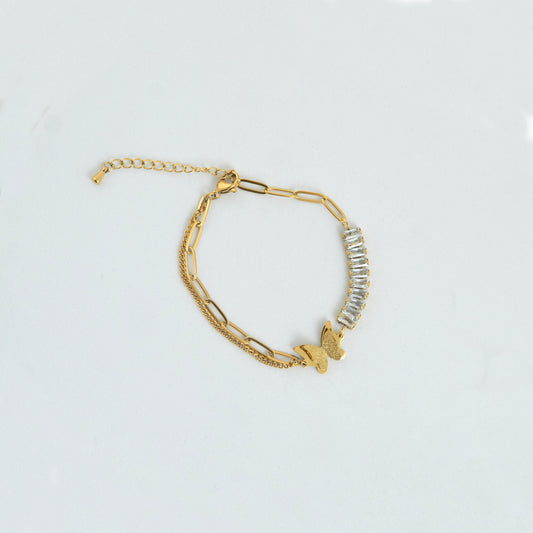 Sparkle Butterfly Bracelet Gold Plated, Waterproof and Anti-Tarnish - 8 inches