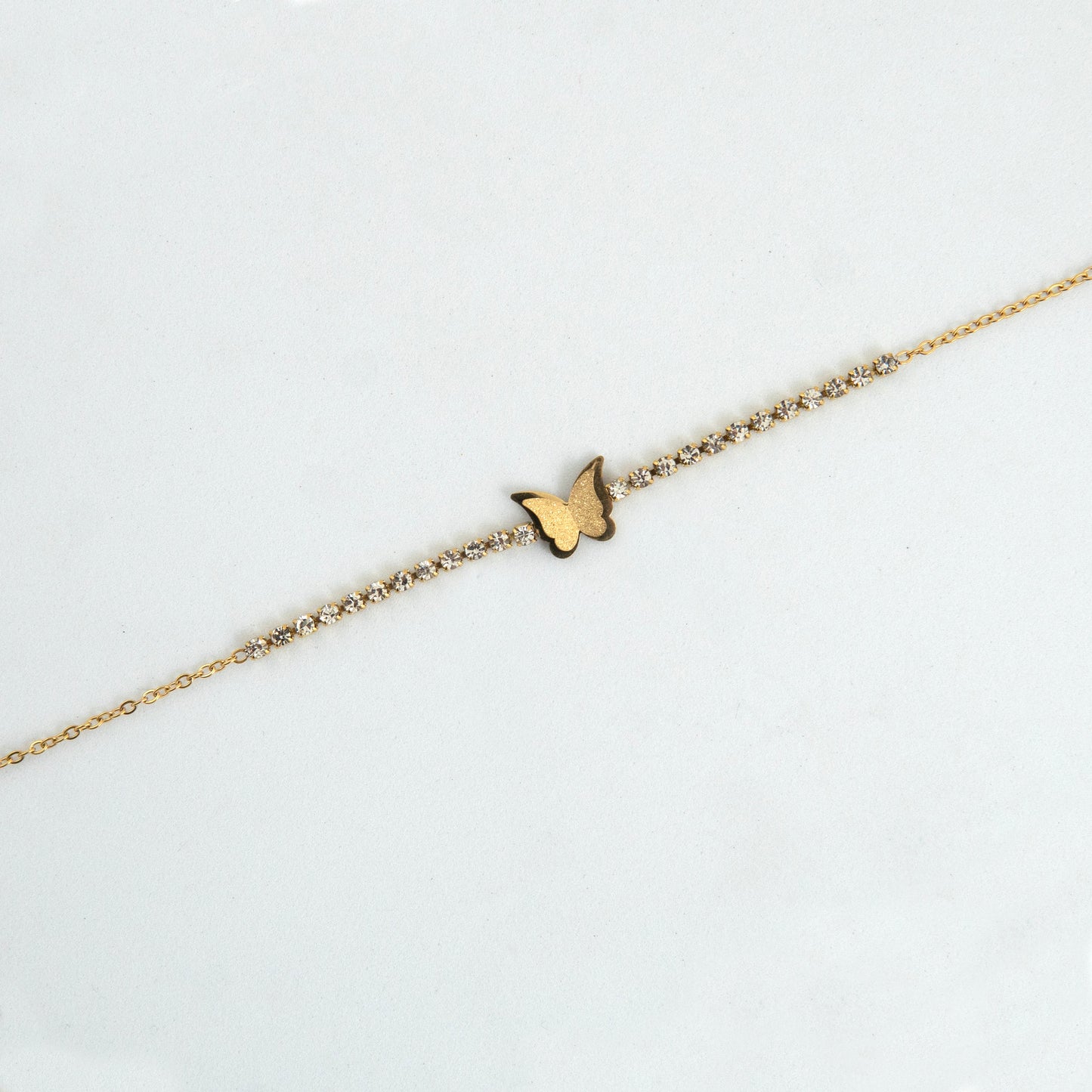 Tennis Butterfly Bracelet Gold Plated, Waterproof and Anti-Tarnish - 8 inches