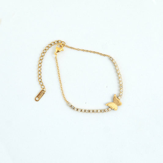 Tennis Butterfly Bracelet Gold Plated, Waterproof and Anti-Tarnish - 8 inches