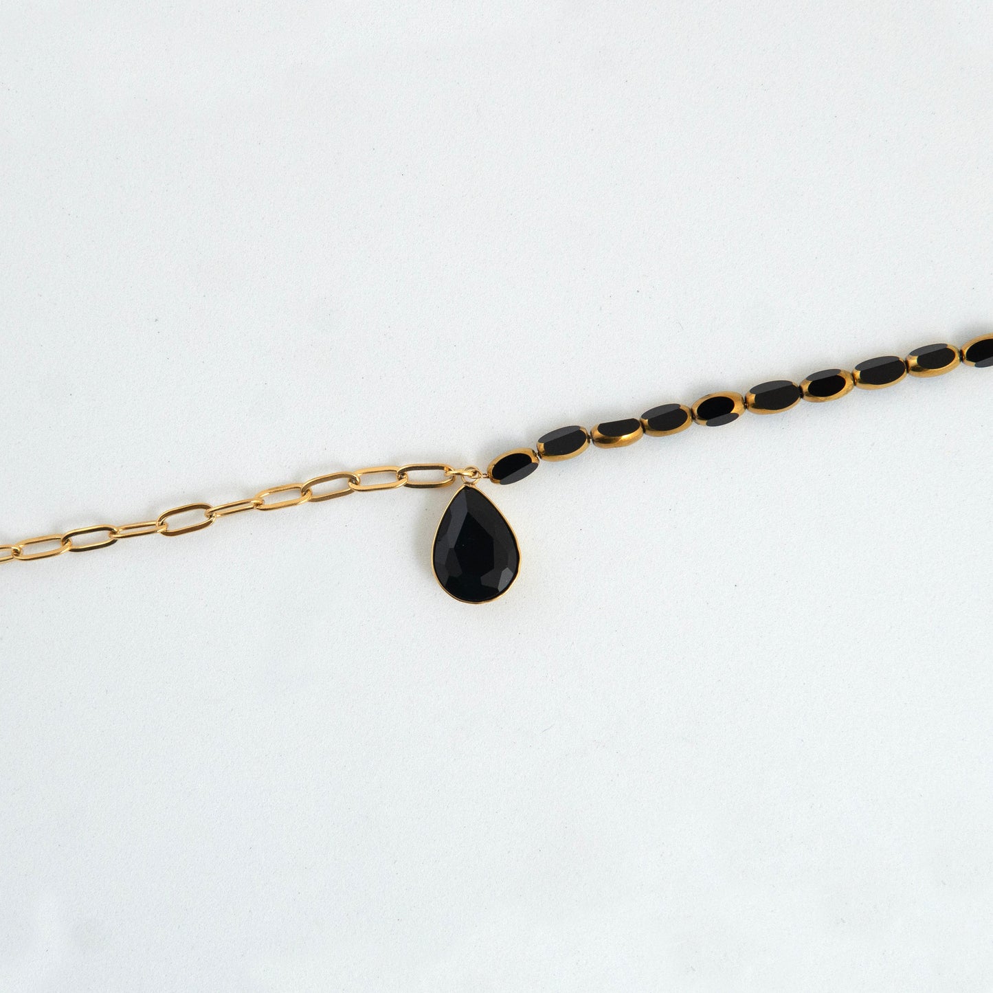 Crystal Drop Black Charm Bracelet Gold Plated, Waterproof and Anti-Tarnish - 8 inches