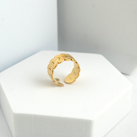 Leaf Stack Adjustable Ring Gold Plated