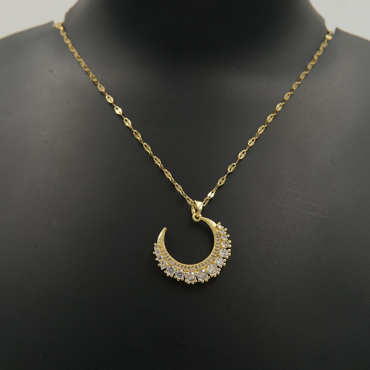 Iced Moon Diamond Necklace Gold Plated, Waterproof and Anti-Tarnish