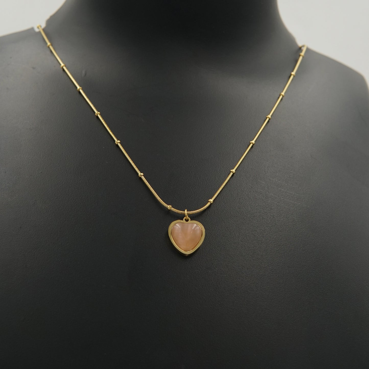 Pink Sapphire Pearl Heart Necklace Gold Plated, Waterproof and Anti-Tarnish