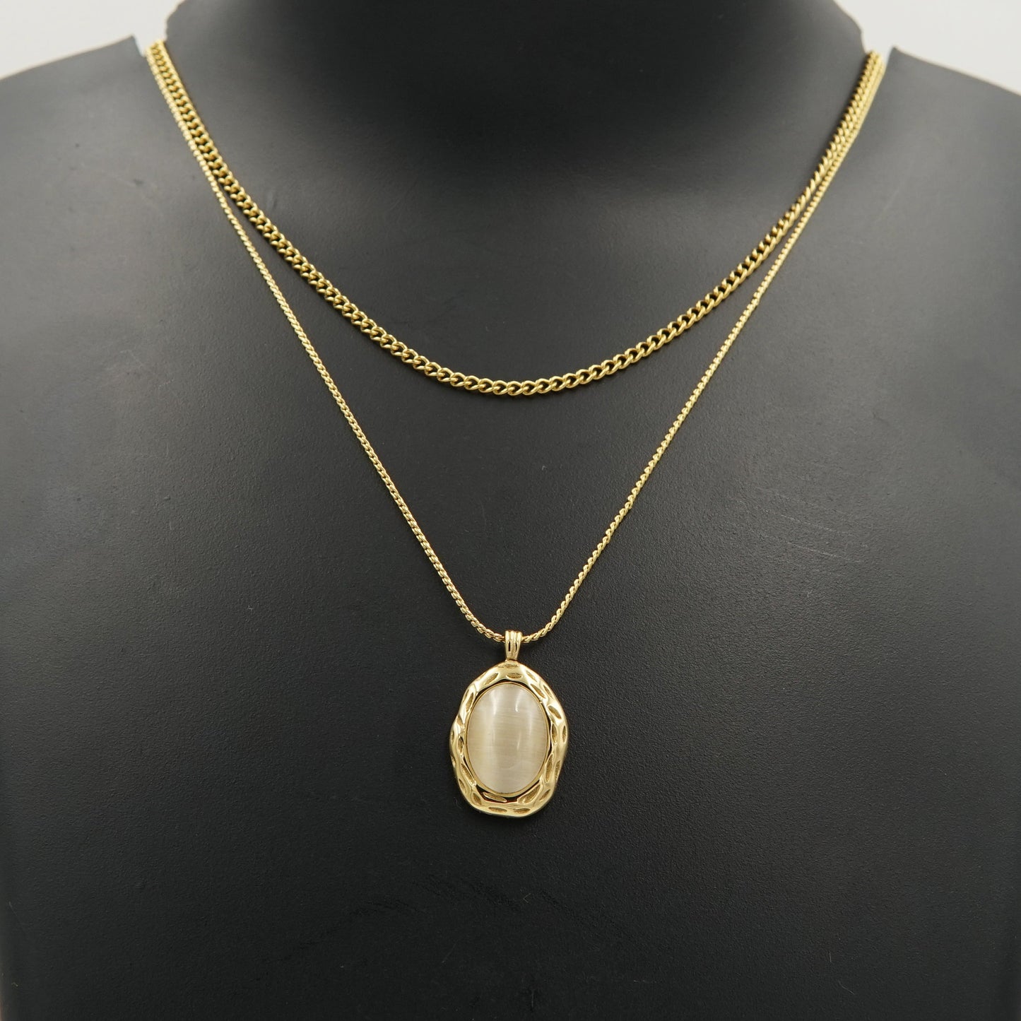 Mother of Pearl Double Chain Necklace Gold Plated, Waterproof and Anti-Tarnish